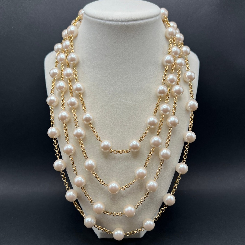Vintage Richelieu Pearl Necklace Gold Tone Cream Faux Pearl Multi Strand Layered